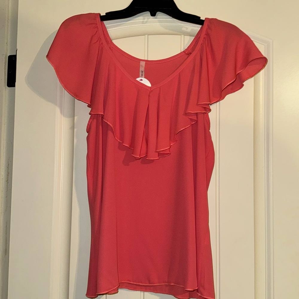 Coral Ruffle Blouse